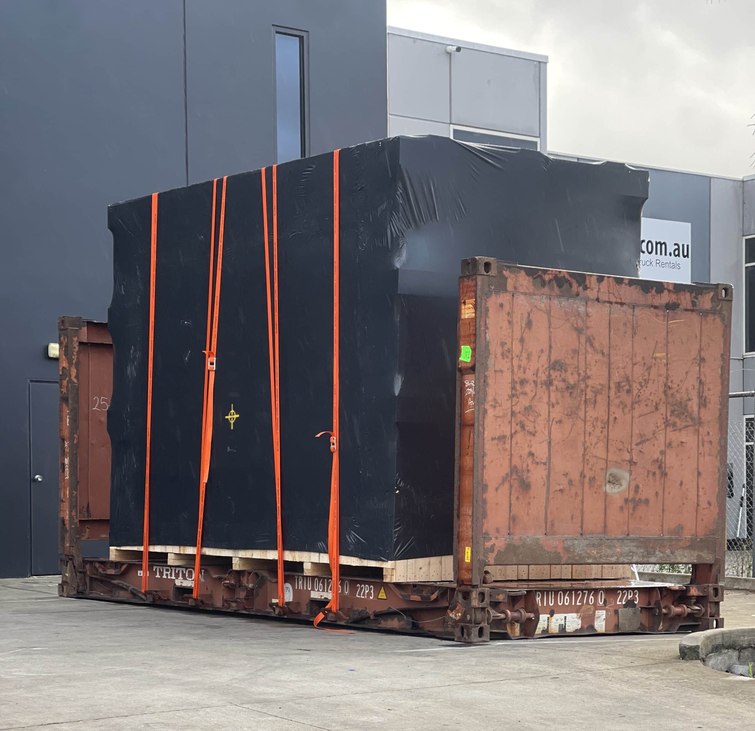 flat rack shipping container and shrink wrapped machine