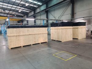 large wooden shipping cases in melbourne warehouse