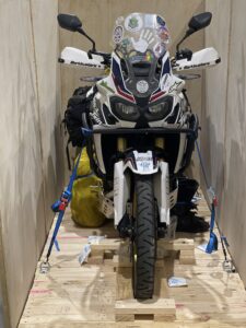 motorbike and wooden crate