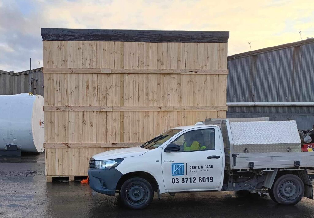 wooden shipping case at Melbourne Port