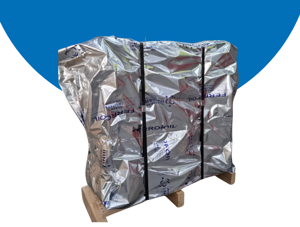 machine base with machine wrapped in VCI foil