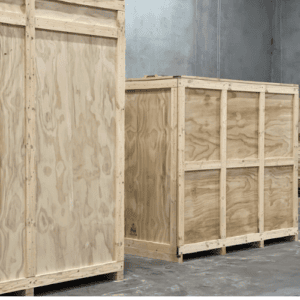 plywood boxes with crate n pack solutions logo in background