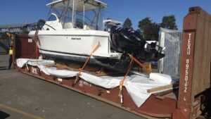 image of boat and vci packaging at melbourne shipping port